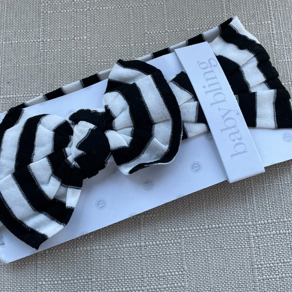 Baby Bling Headband baby White/Black Striped Baby Head Band - Picture 2 of 6